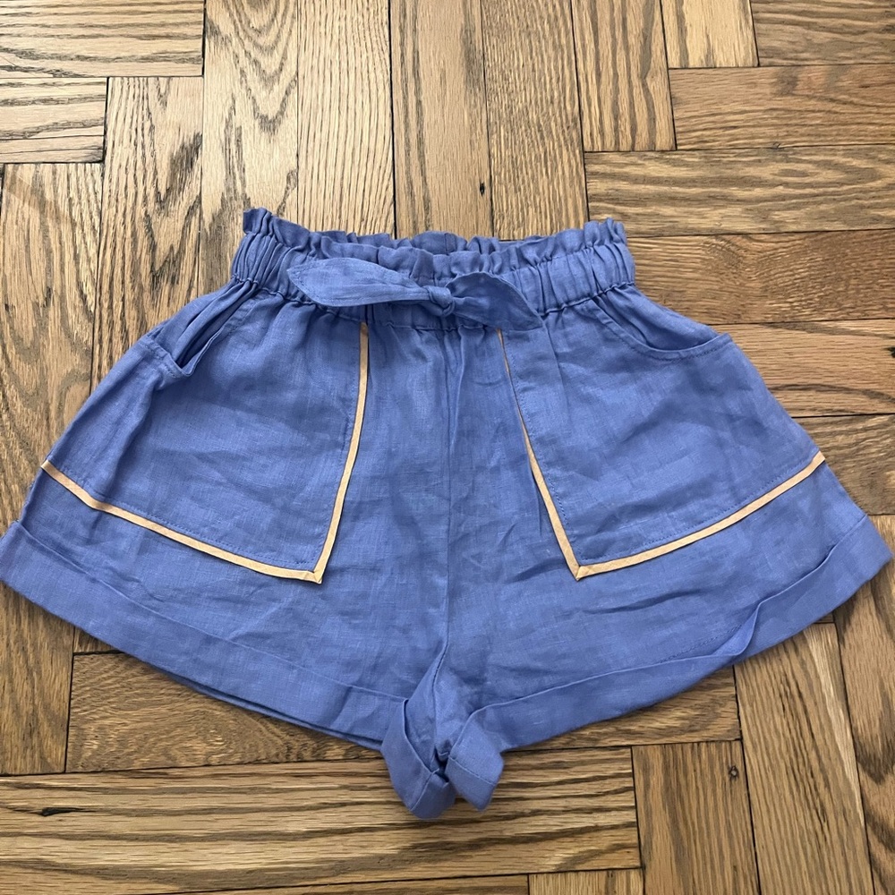 Girls Blue Shorts with pink Trim